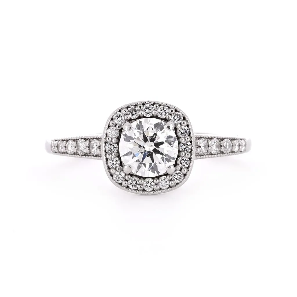 0.67ctw Round Diamond Engagement Ring, Halo, Diamond Band - 14K White Gold