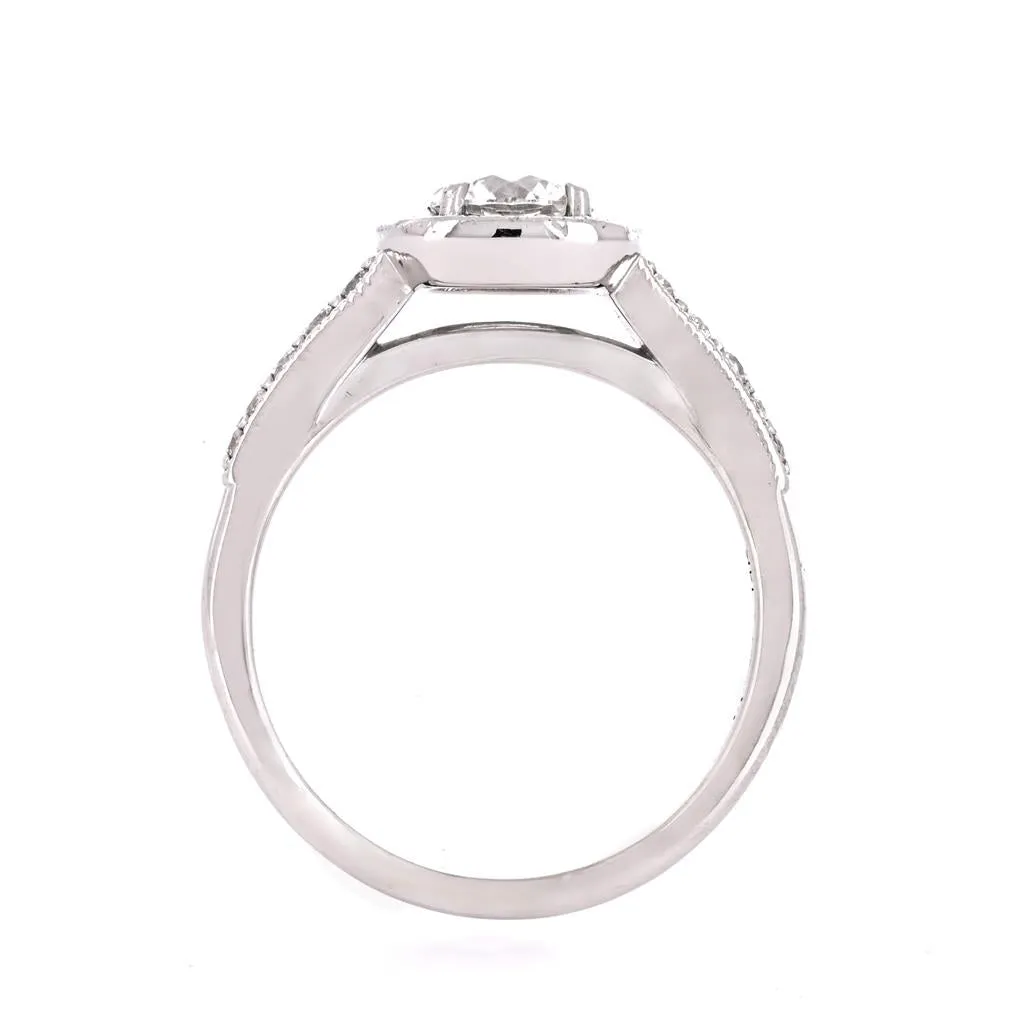 0.67ctw Round Diamond Engagement Ring, Halo, Diamond Band - 14K White Gold