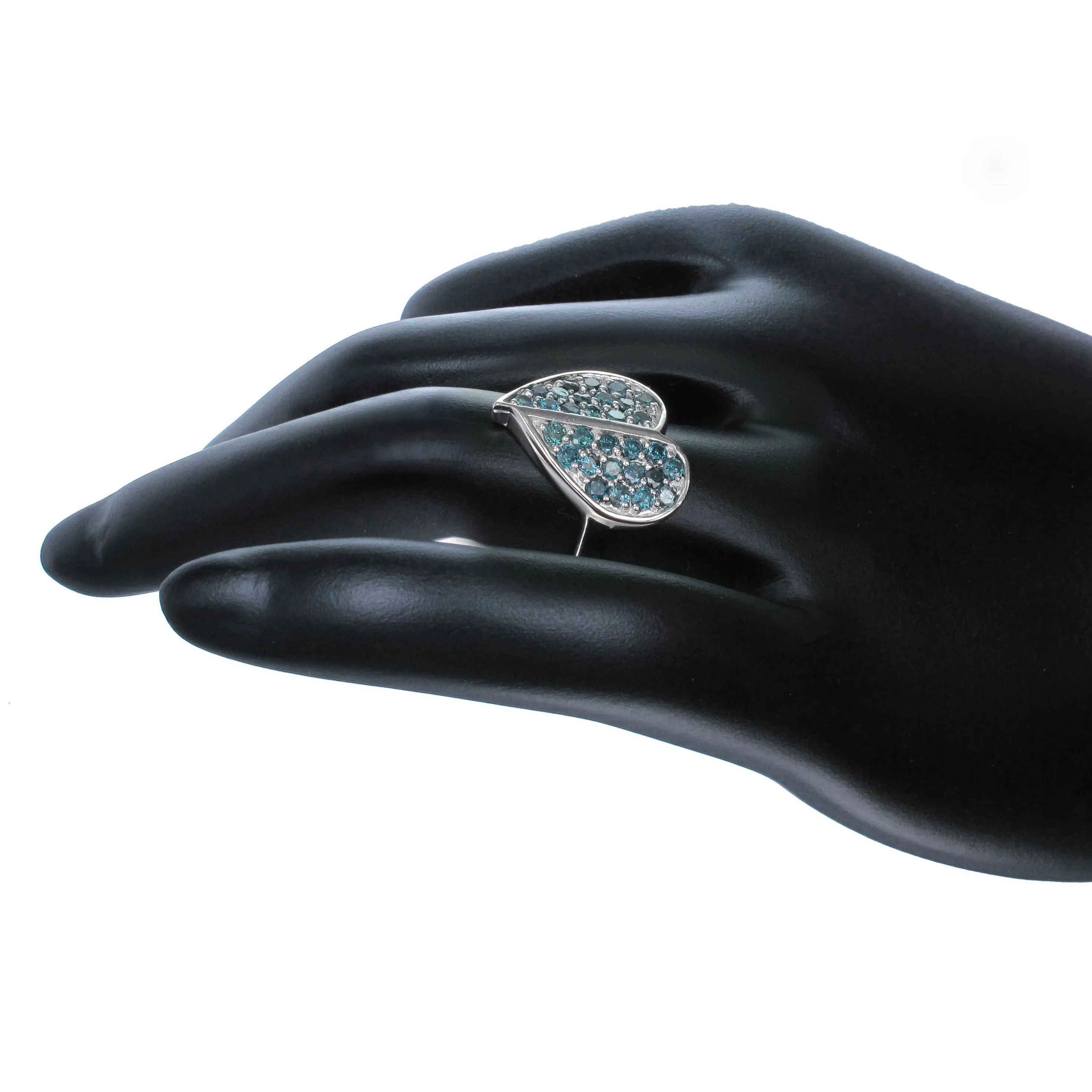 0.85 cttw Blue Diamond Heart Ring .925 Sterling Silver with Rhodium