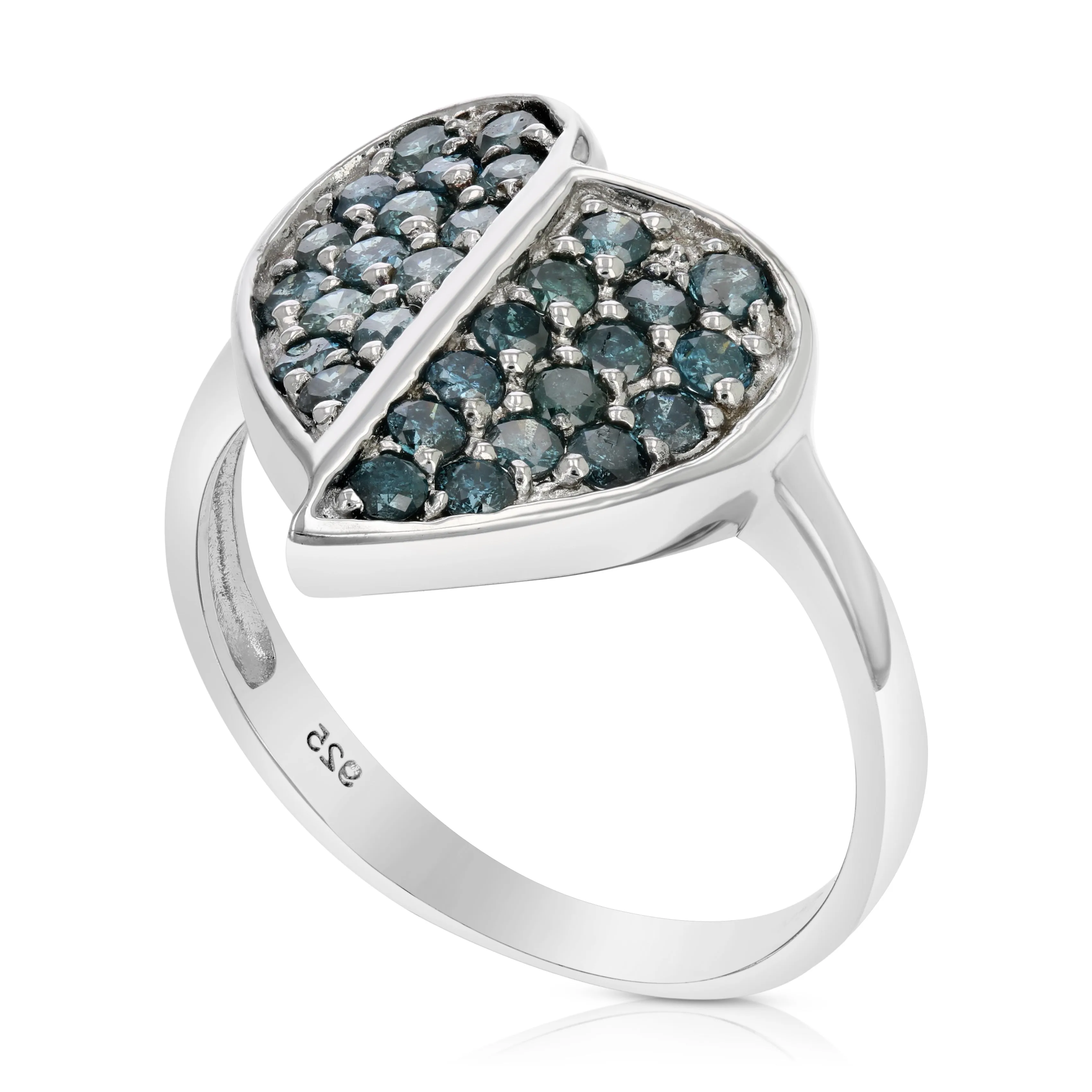 0.85 cttw Blue Diamond Heart Ring .925 Sterling Silver with Rhodium