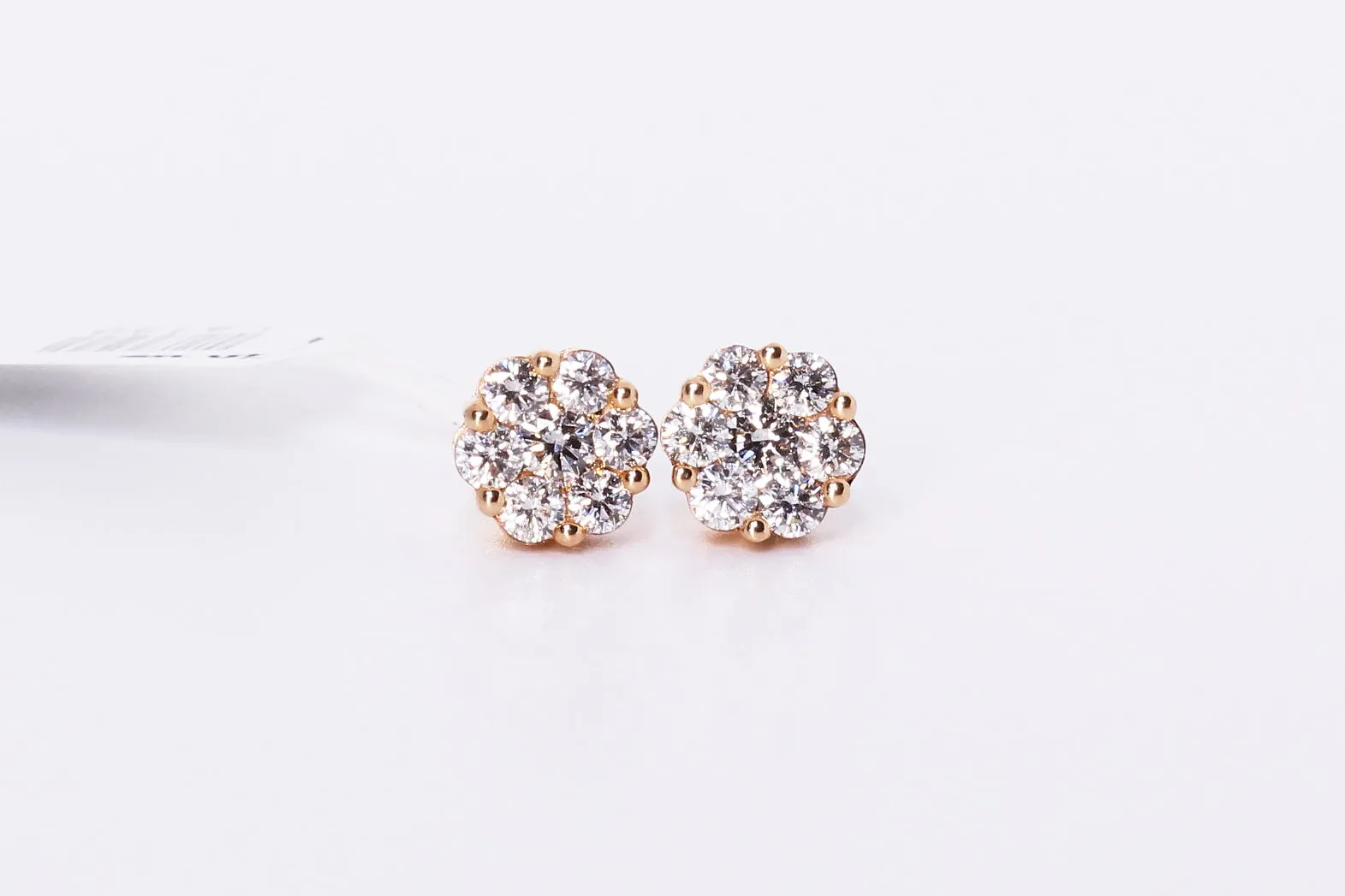 10K Rose Gold Flower Cluster Earrings 1.24Ctw