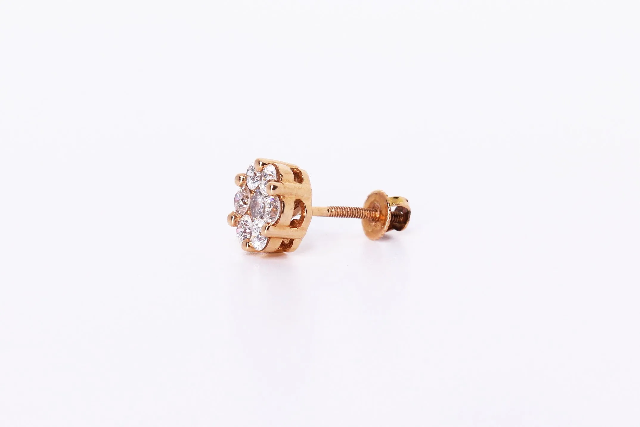 10K Rose Gold Flower Cluster Earrings 1.24Ctw