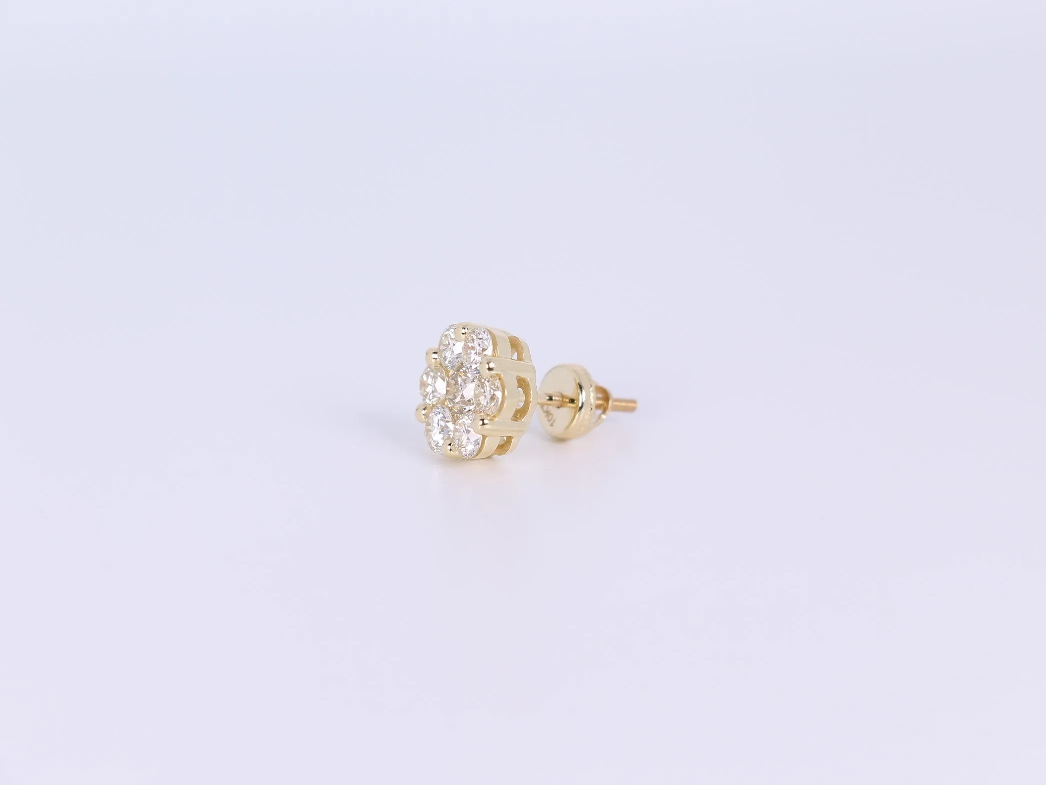 10K Yellow Gold Flower Cluster Earrings 2.03Ctw