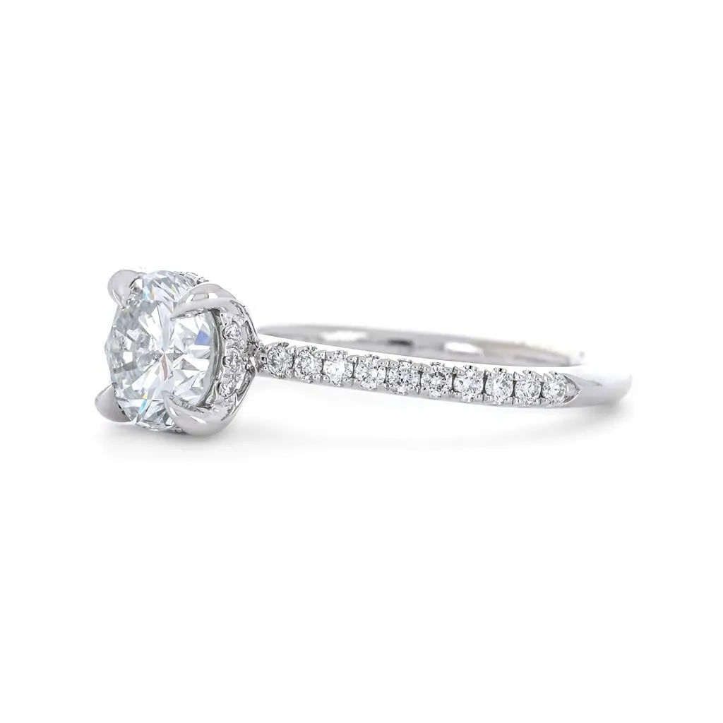 1.30ctw Round Diamond Engagement Ring, Hidden Halo, Pavê Band - 14K White Gold