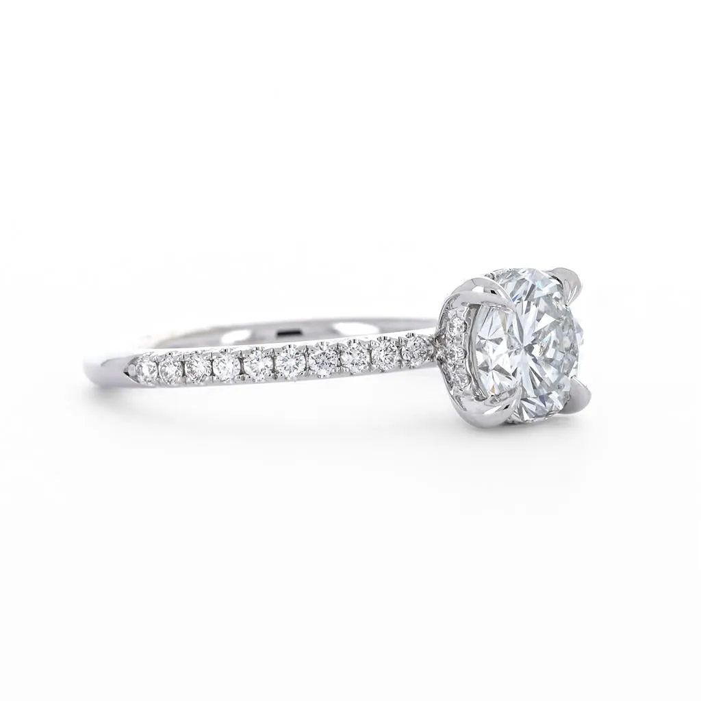 1.30ctw Round Diamond Engagement Ring, Hidden Halo, Pavê Band - 14K White Gold