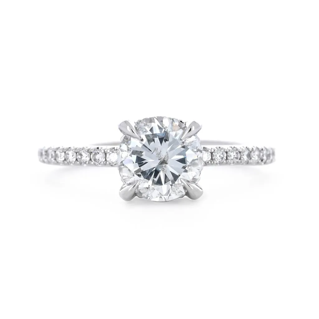 1.30ctw Round Diamond Engagement Ring, Hidden Halo, Pavê Band - 14K White Gold