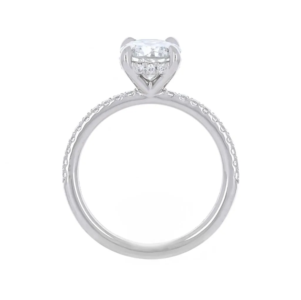 1.30ctw Round Diamond Engagement Ring, Hidden Halo, Pavê Band - 14K White Gold