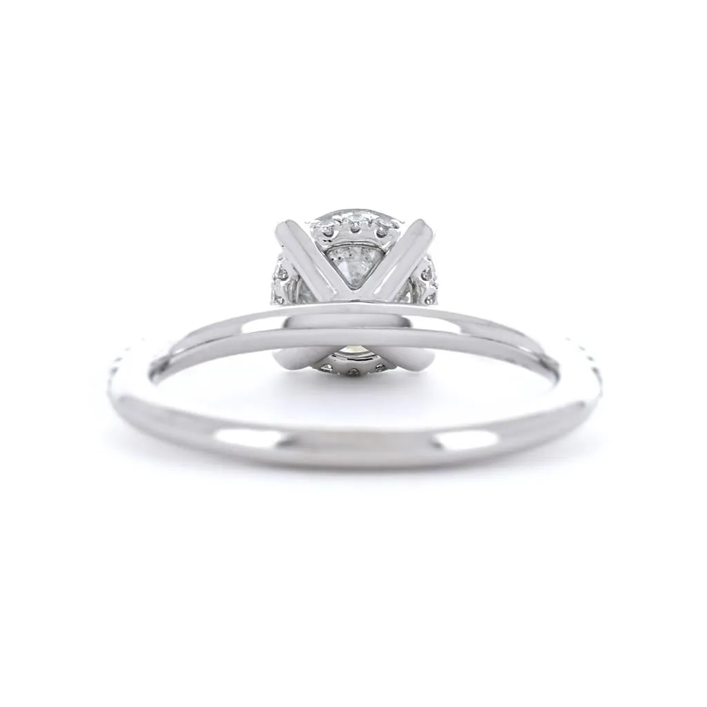 1.30ctw Round Diamond Engagement Ring, Hidden Halo, Pavê Band - 14K White Gold