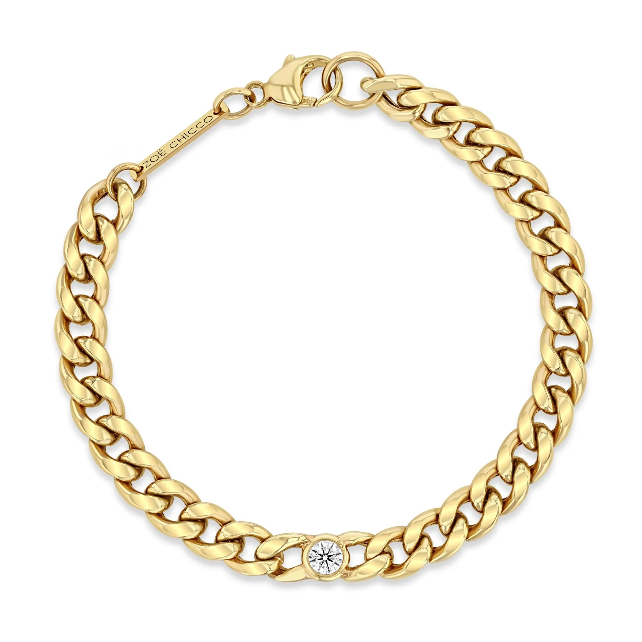 14k Large Curb Chain Bracelet with Single Floating Diamond