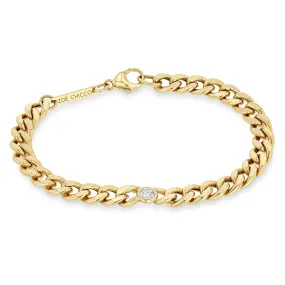 14k Large Curb Chain Bracelet with Single Floating Diamond