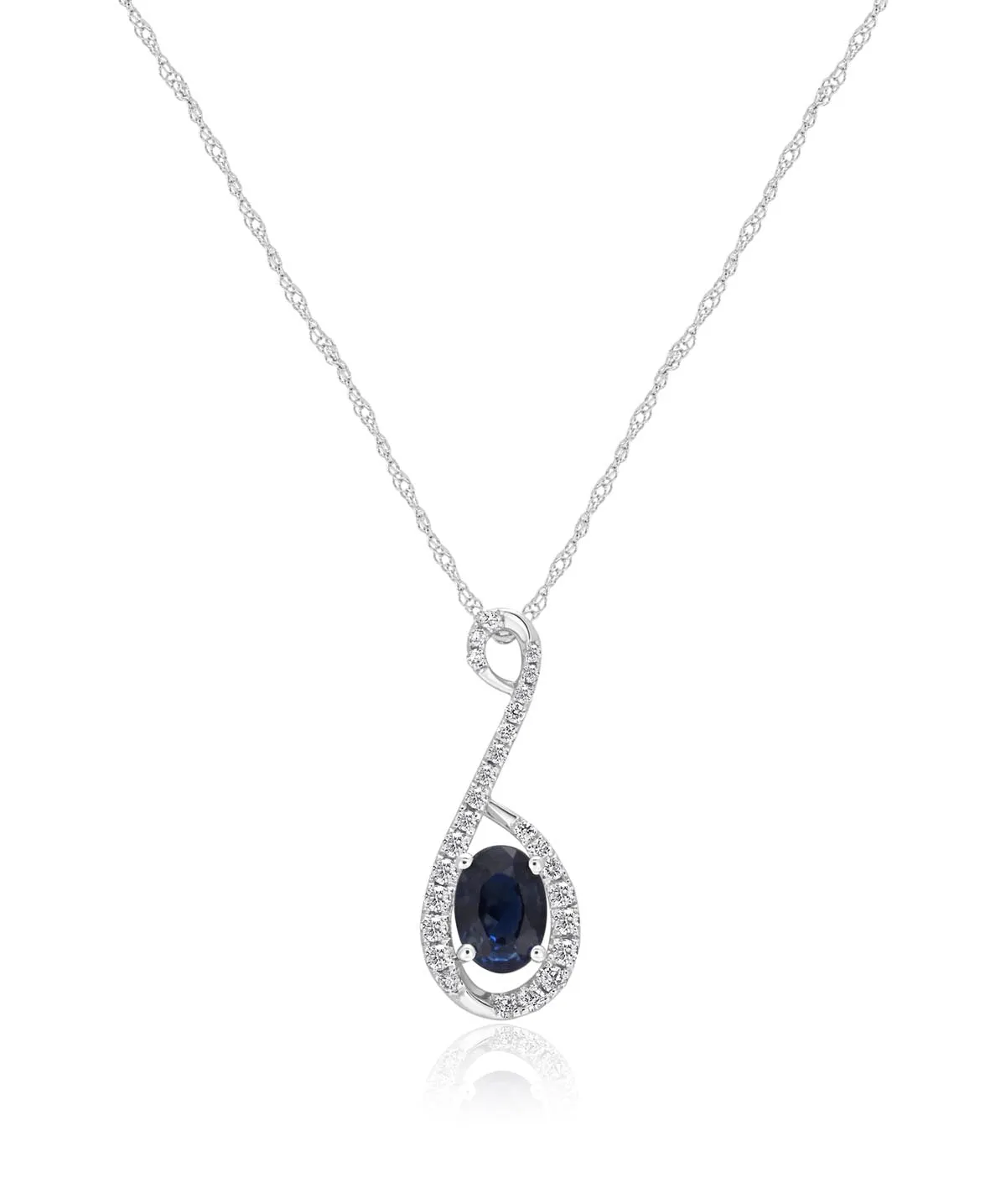 14K White Gold Sapphire and Diamond Swirl Pendant