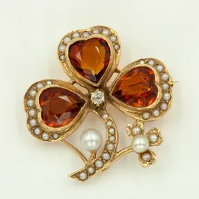 14KT Yellow Gold Three Leaf Clover Broach, Circa. 1910