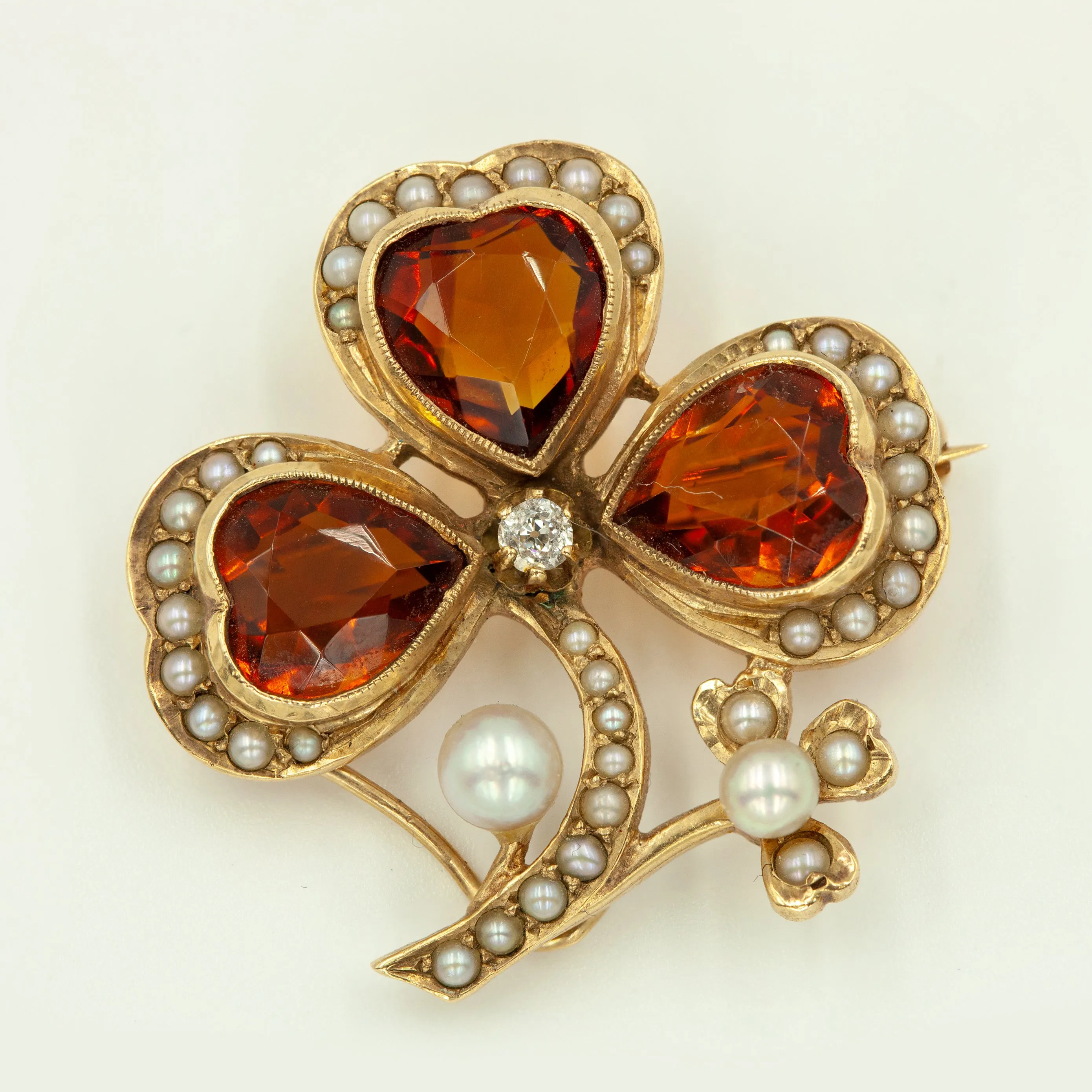 14KT Yellow Gold Three Leaf Clover Broach, Circa. 1910