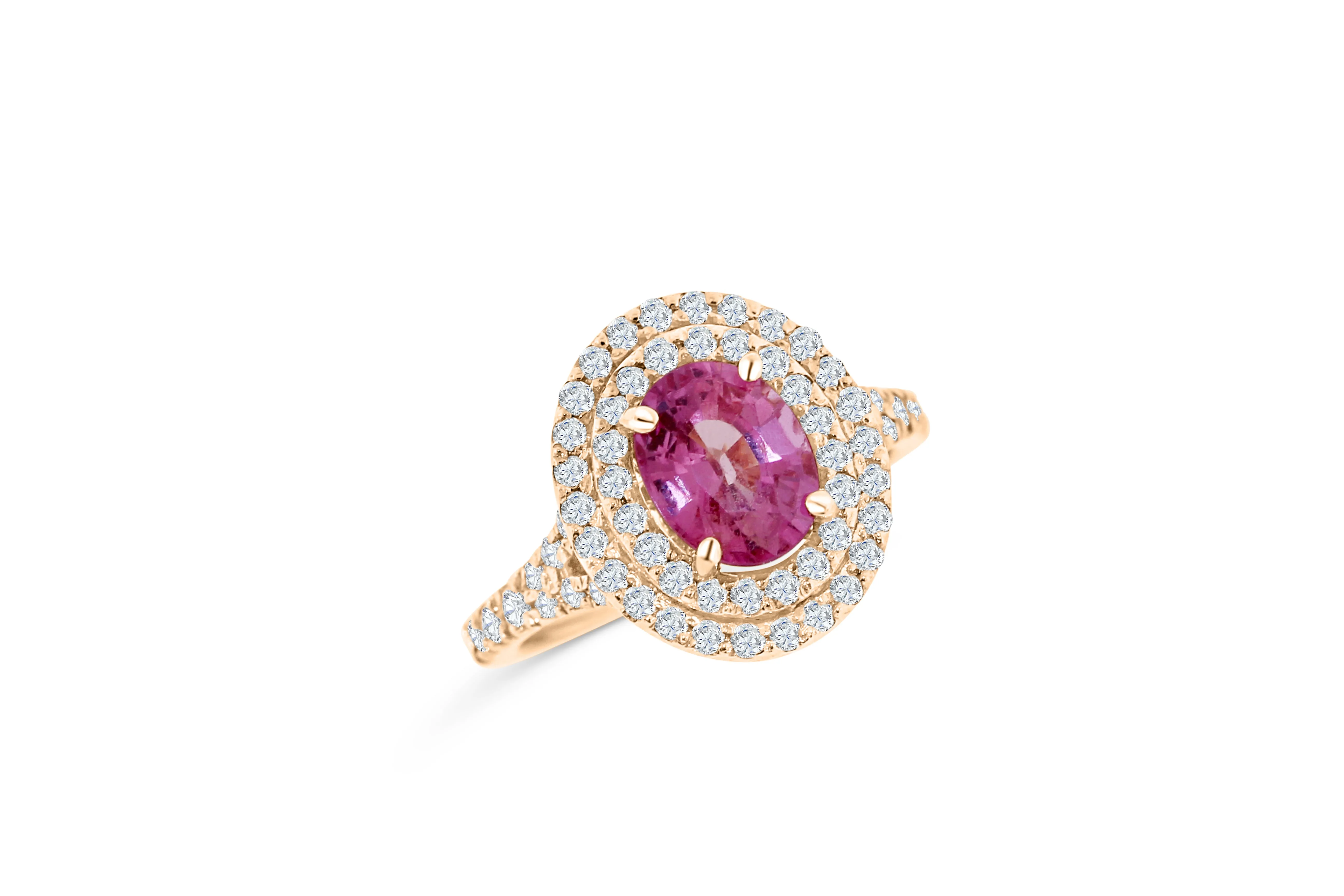 1.85 CT Oval Pink Sapphire Diamond Ring 0.68 CT TW 14K Rose Gold PSR001