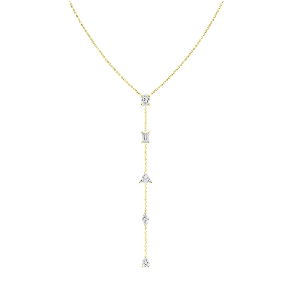 18k Gold Multi Diamond Shape Lariat Style Necklace