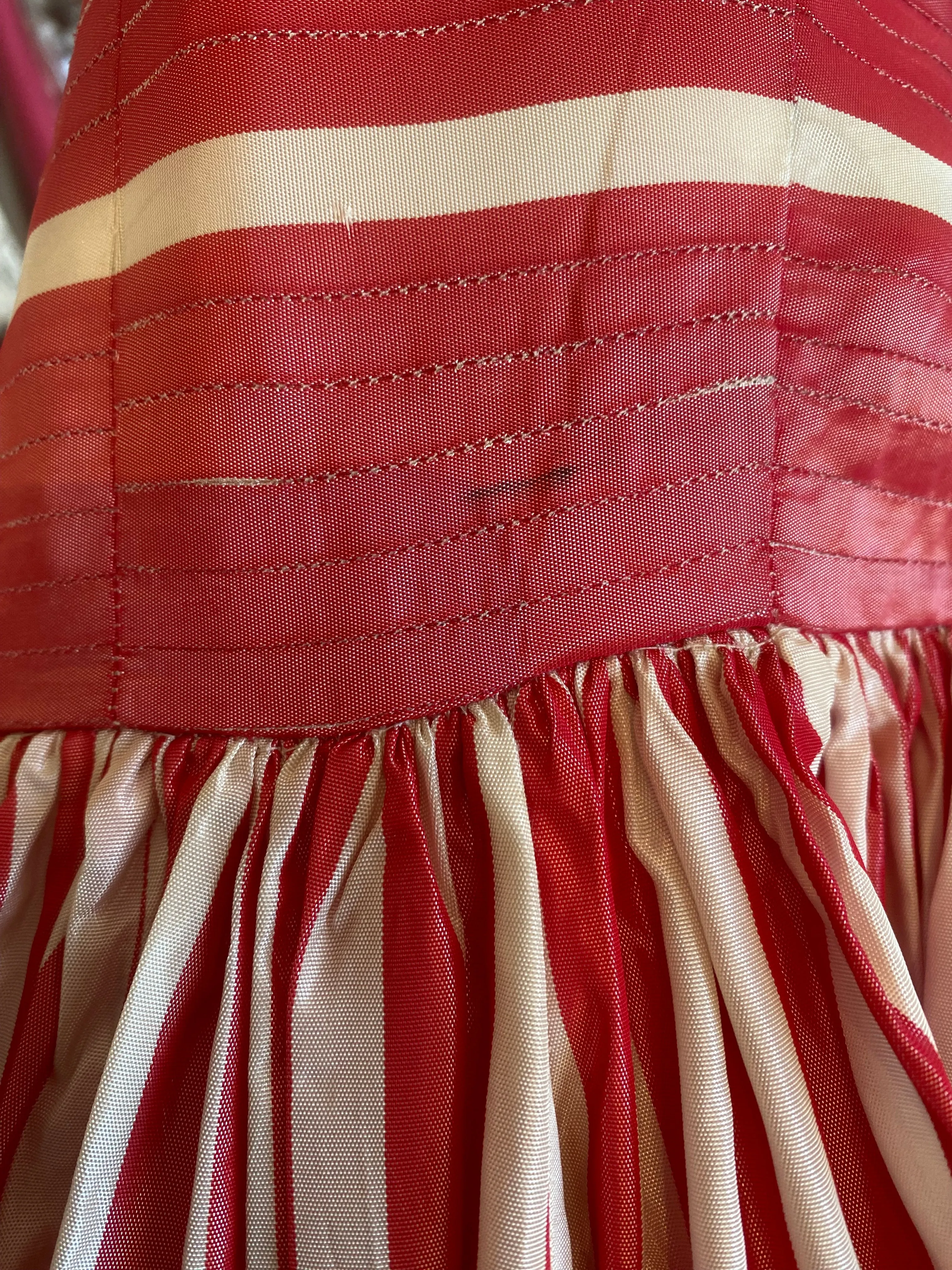 1950's Cherry Striped Taffeta Party Dress / Small