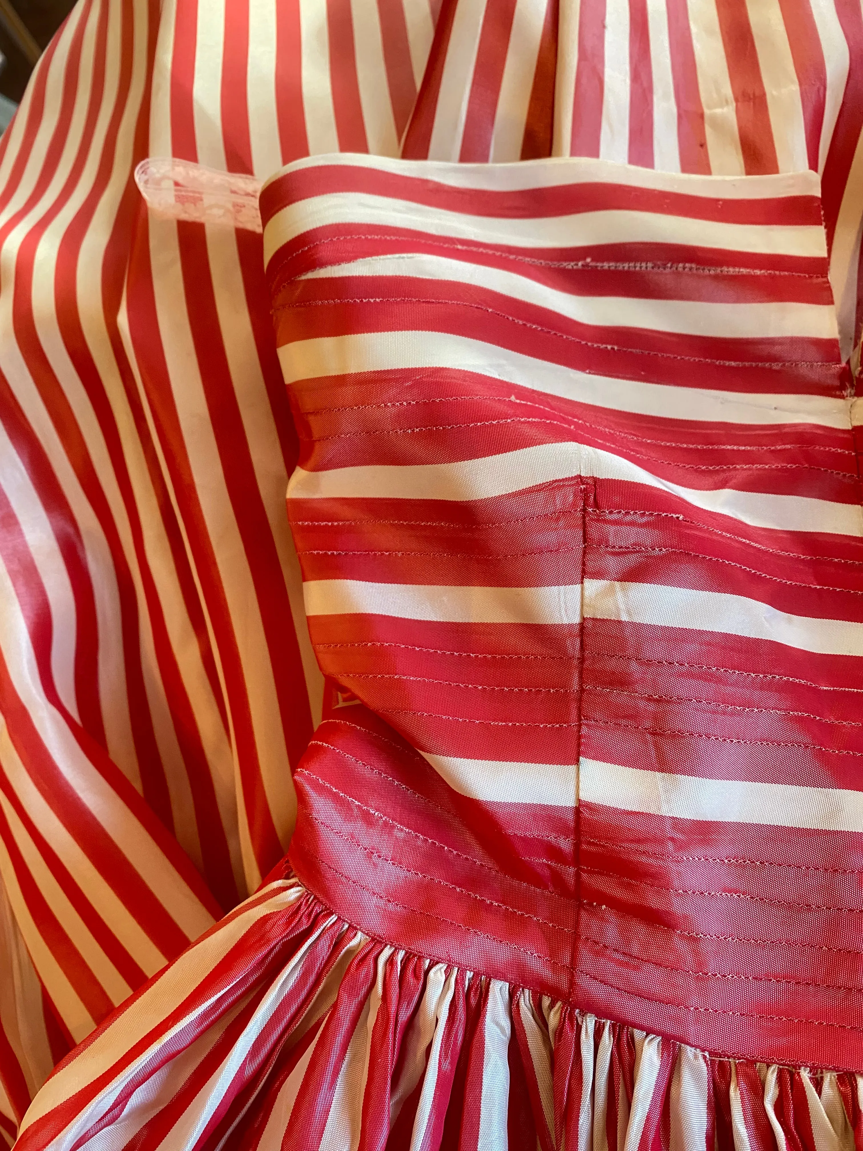 1950's Cherry Striped Taffeta Party Dress / Small