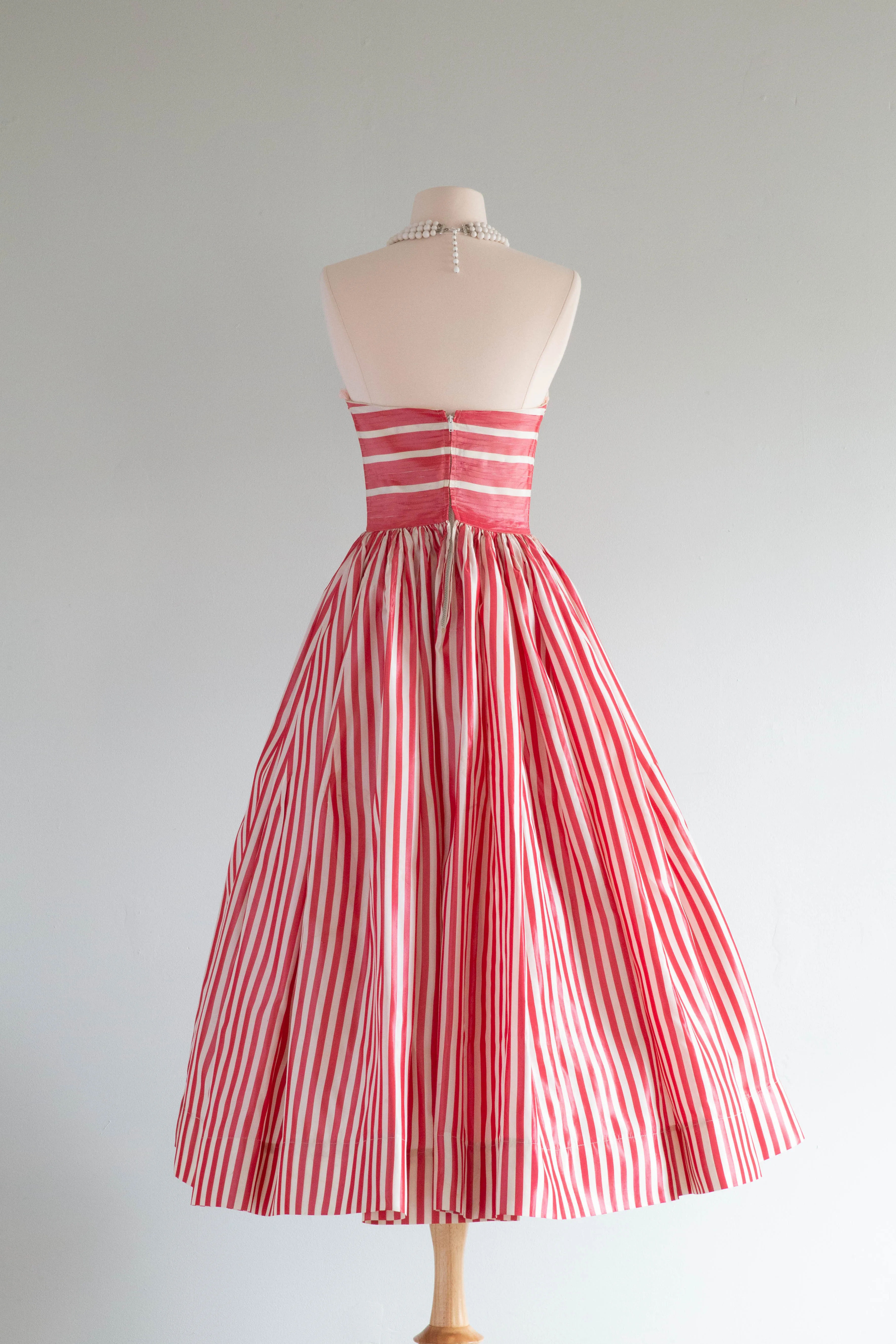 1950's Cherry Striped Taffeta Party Dress / Small