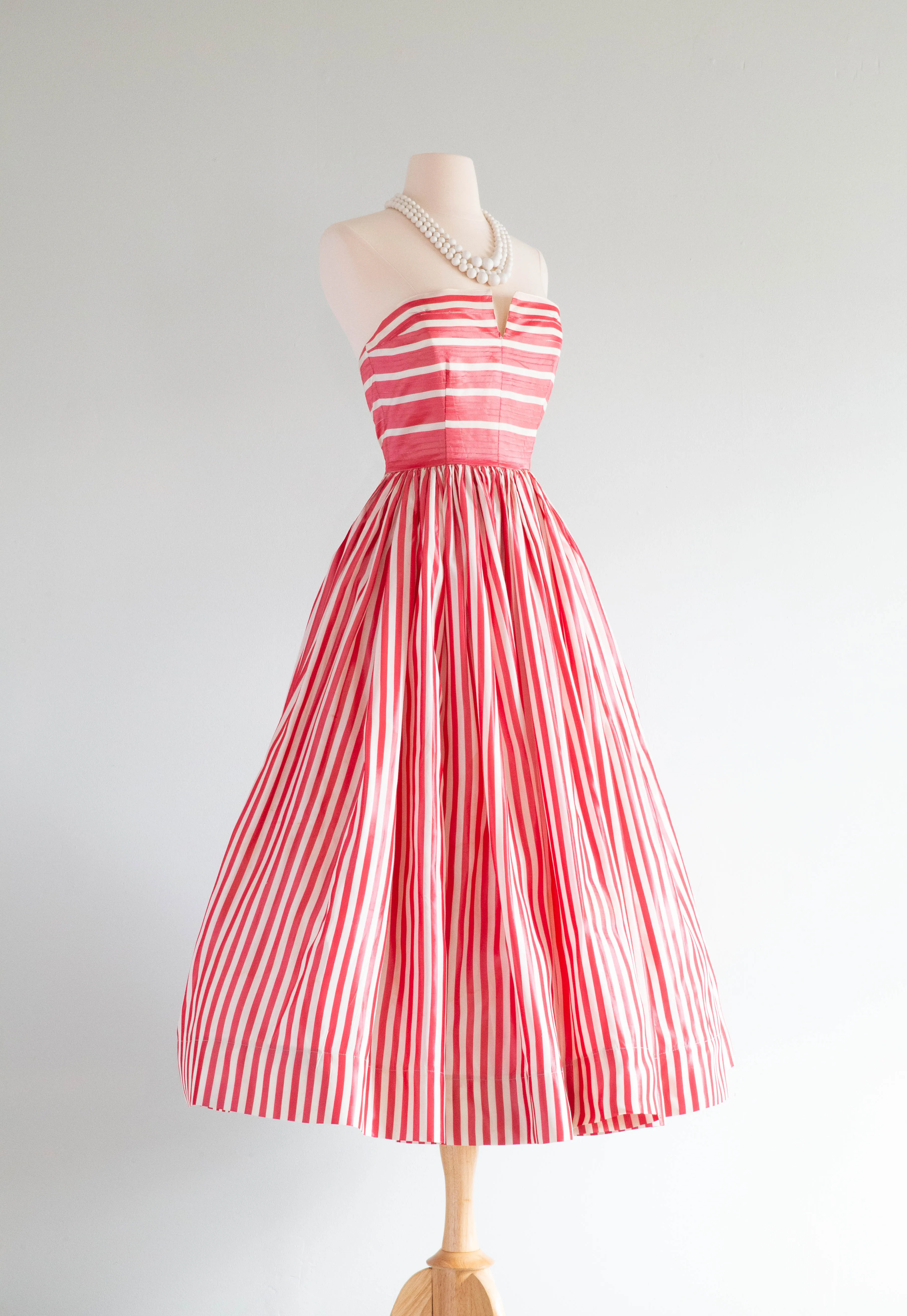 1950's Cherry Striped Taffeta Party Dress / Small