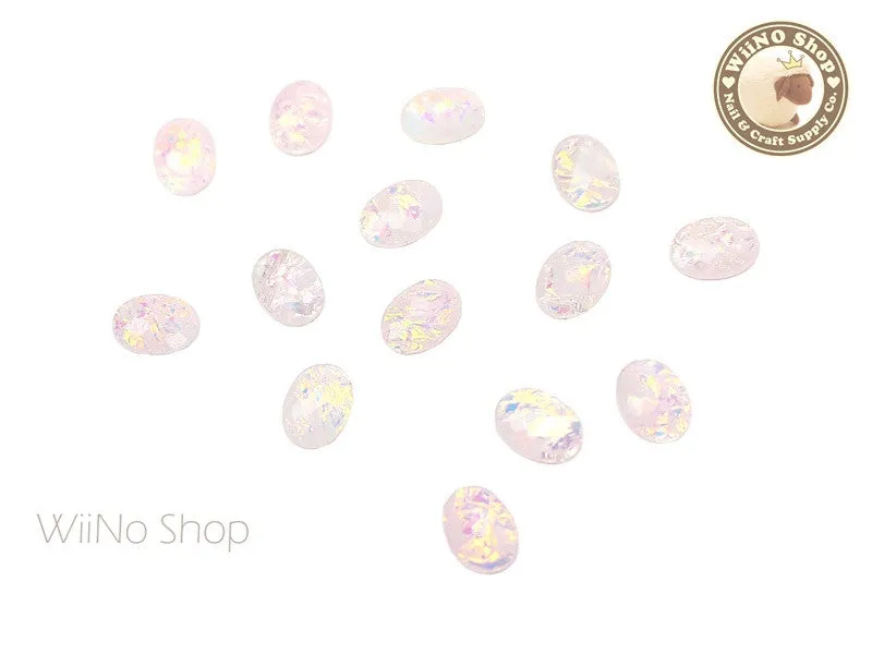 6 x 8mm Light Pink Rainbow Ice Oval Acrylic Rhinestone Cabochon - 10 pcs