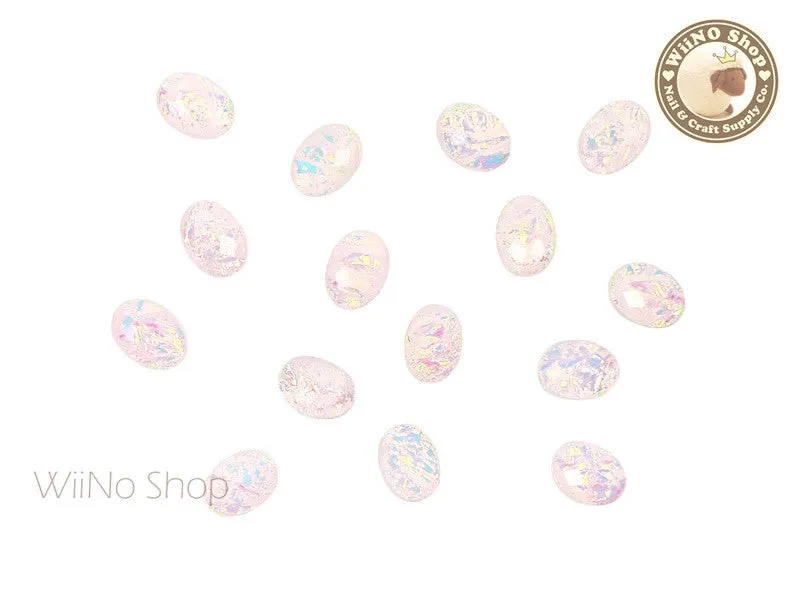 6 x 8mm Light Pink Rainbow Ice Oval Acrylic Rhinestone Cabochon - 10 pcs