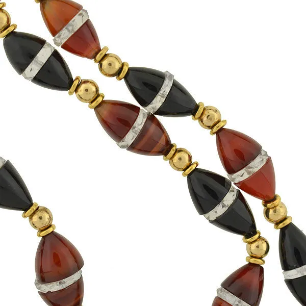 Art Deco 14kt Onyx & Carnelian Bead Necklace