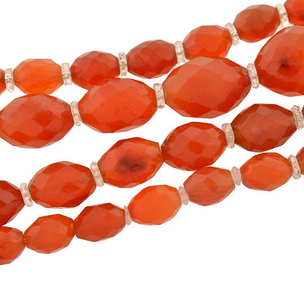 Art Deco Faceted Carnelian & Rock Quartz Crystal Necklace 46"