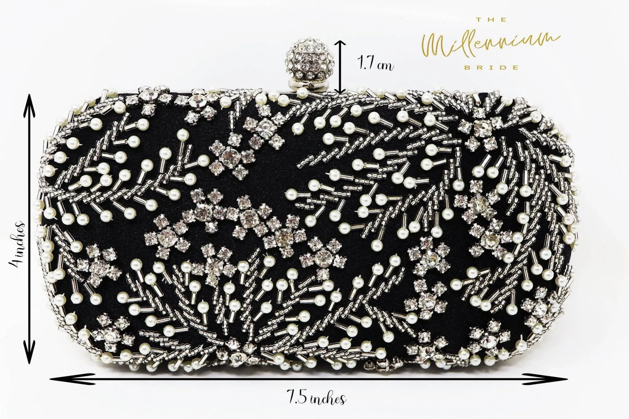 Black Crystal Leaves and Pearl Beads Embroidered Wedding Clutch, Evening Clutch, Wedding Clutch, Bridal Bag, Beige Cross Body Bag