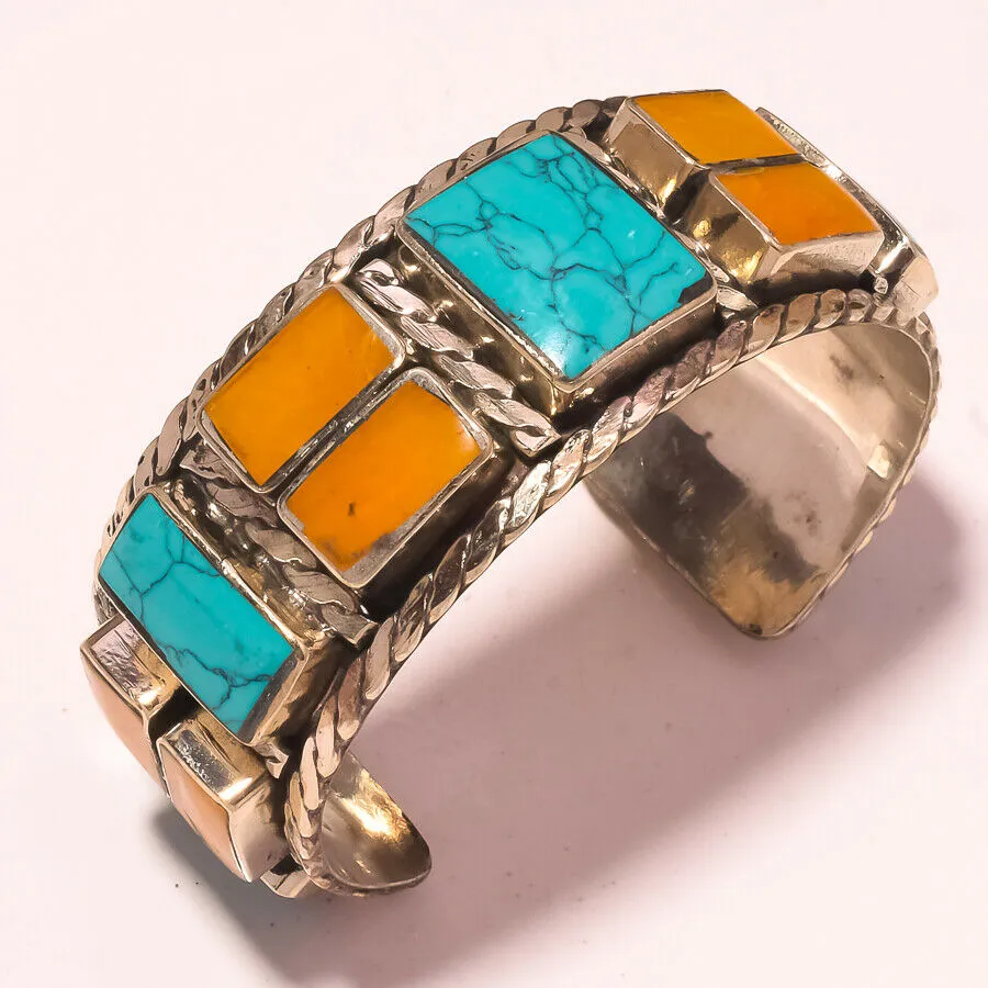 Blue and Yellow Turquoise Nepal Cuff Bracelet