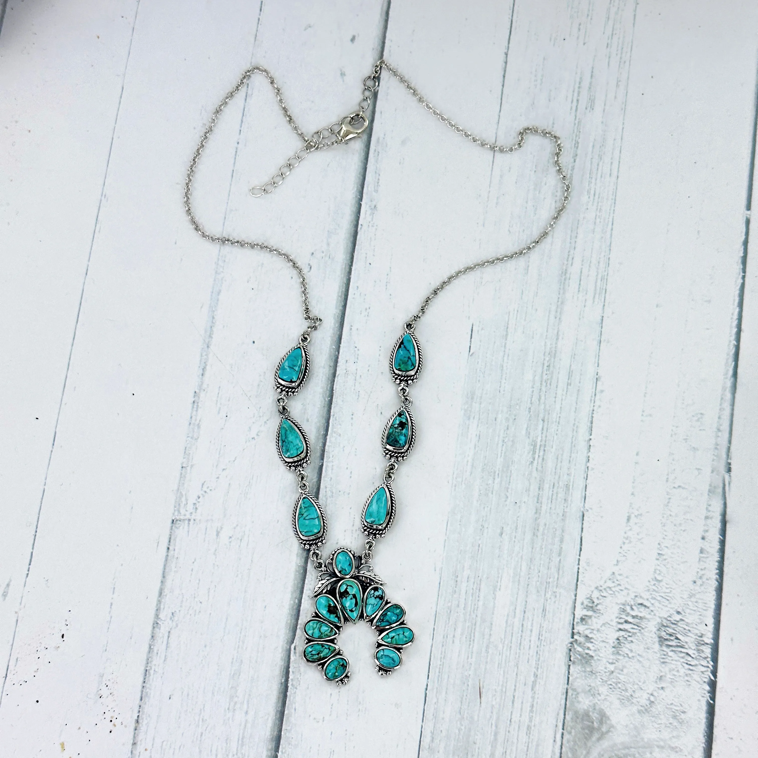 Blue Moon Turquoise Squash Blossom Necklace