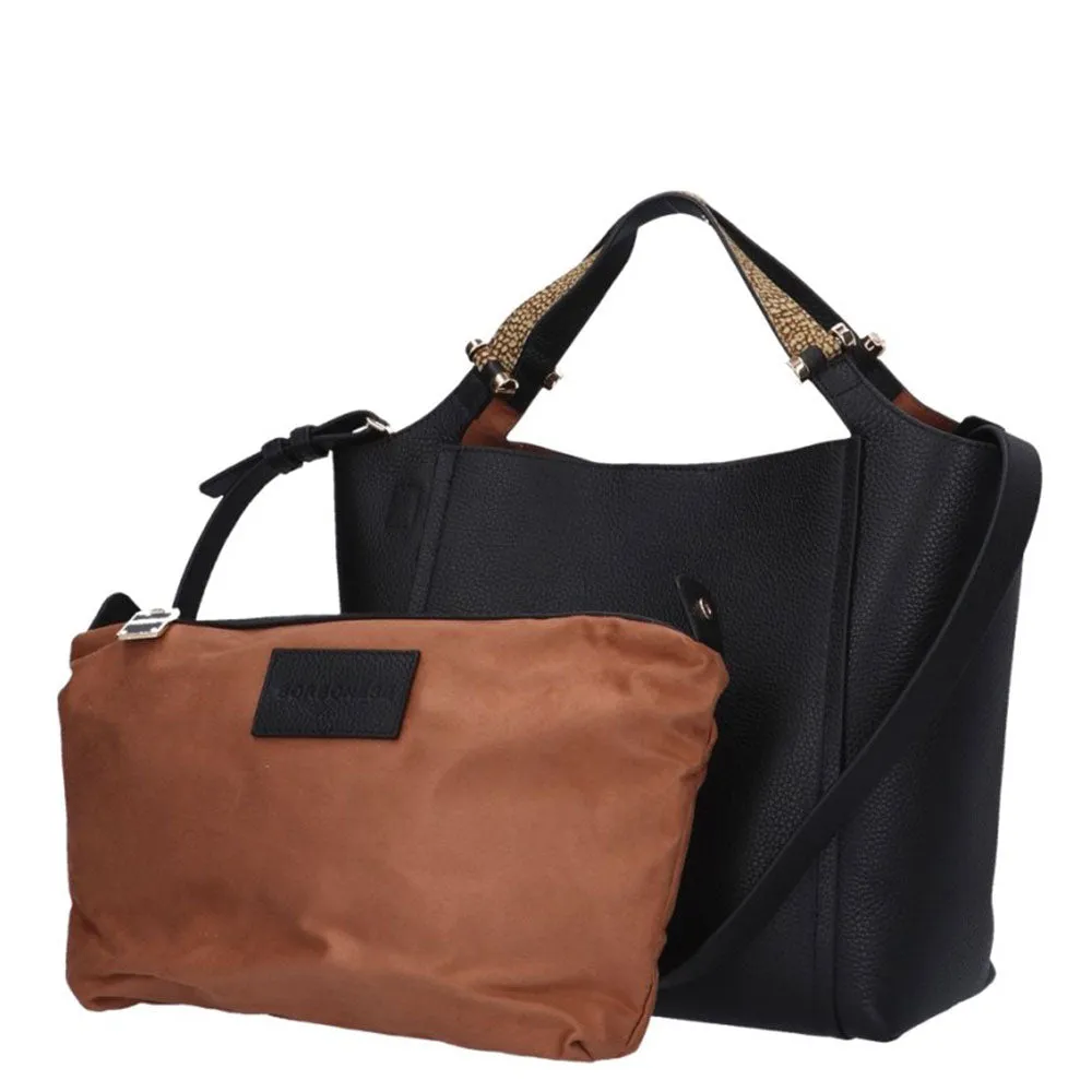 Borsa Donna Shopping a Mano BORBONESE linea Livre Small in Pelle Nera