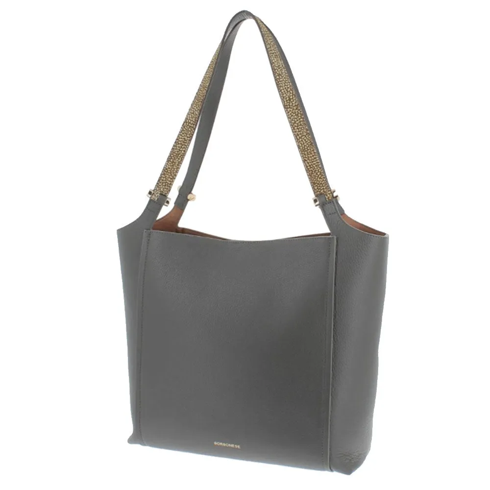 Borsa Donna Shopping BORBONESE linea Livre Medium in Pelle Grigia