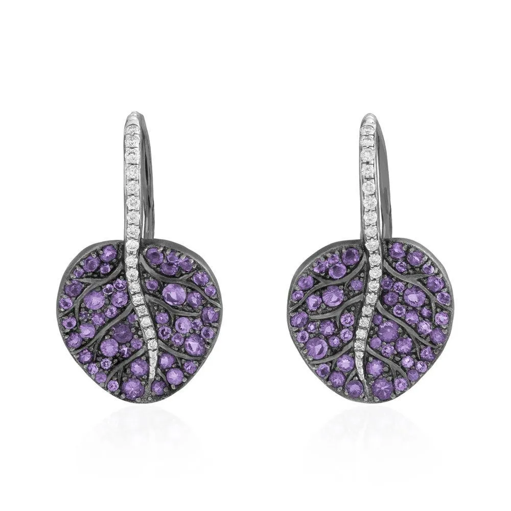 Botanical Leaf Earrings with Amethyst and Diamonds