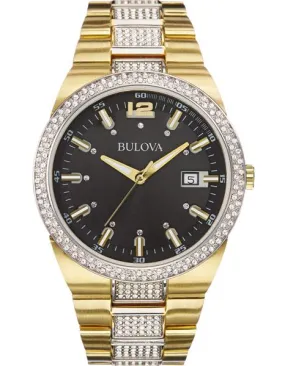 Bulova Mens Crystal Accented Watch - Two-Tone - Black Dial - Date Display