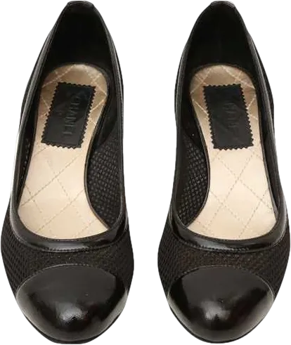 Chanel Black Patent Leather And Mesh Cc Cap Toe Pumps UK 3.5 EU 36.5 👠