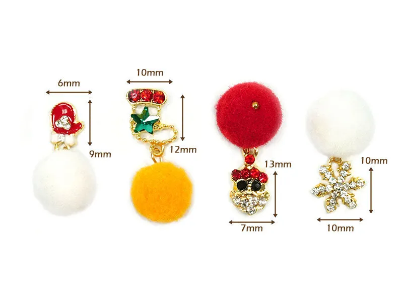 Christmas Pom Pom Nail Art Dangle Charm - 2 pcs