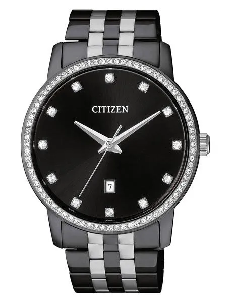 Citizen Mens Quartz SL - Two-Tone Black Dial & Case & Bracelet - Crystal - Date