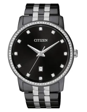 Citizen Mens Quartz SL - Two-Tone Black Dial & Case & Bracelet - Crystal - Date