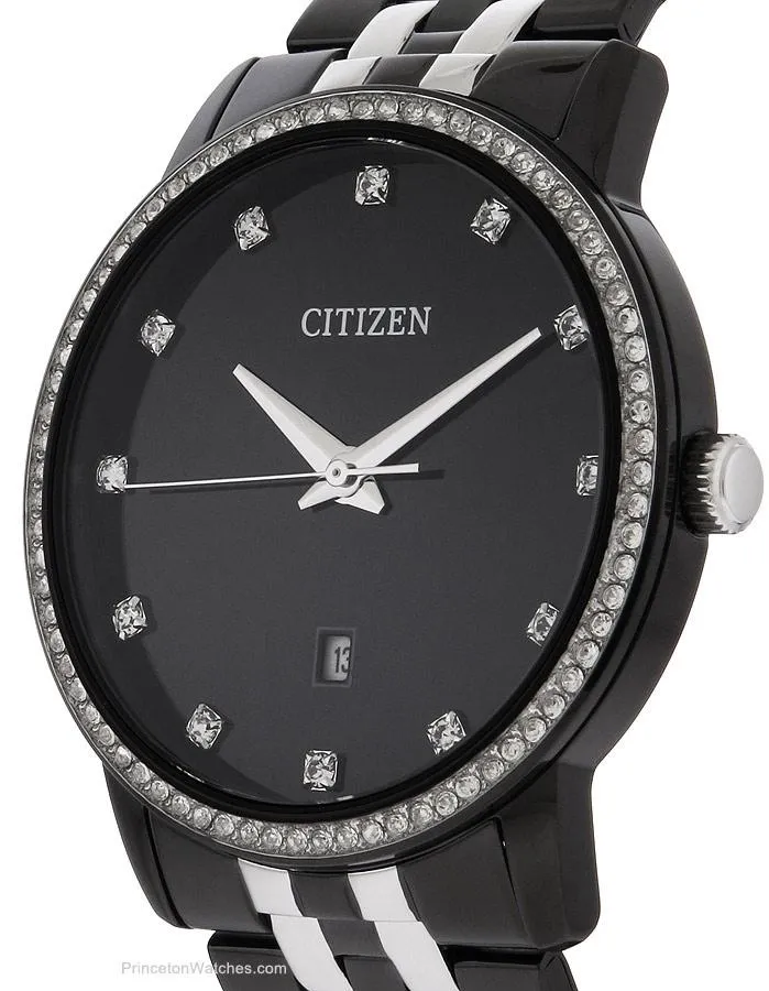 Citizen Mens Quartz SL - Two-Tone Black Dial & Case & Bracelet - Crystal - Date