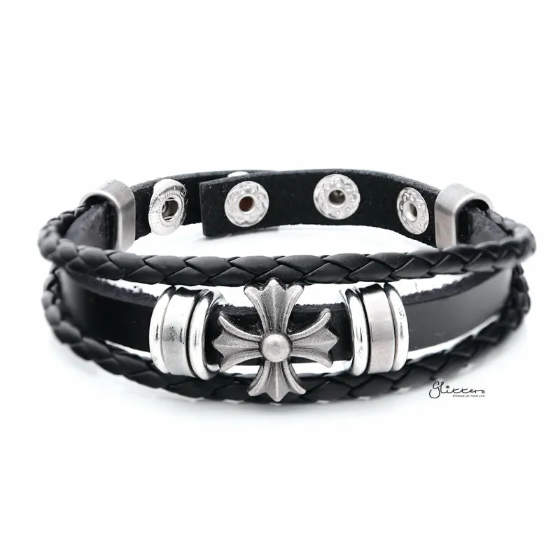 Classic Multilayer Cross Adjustable Leather Bracelet