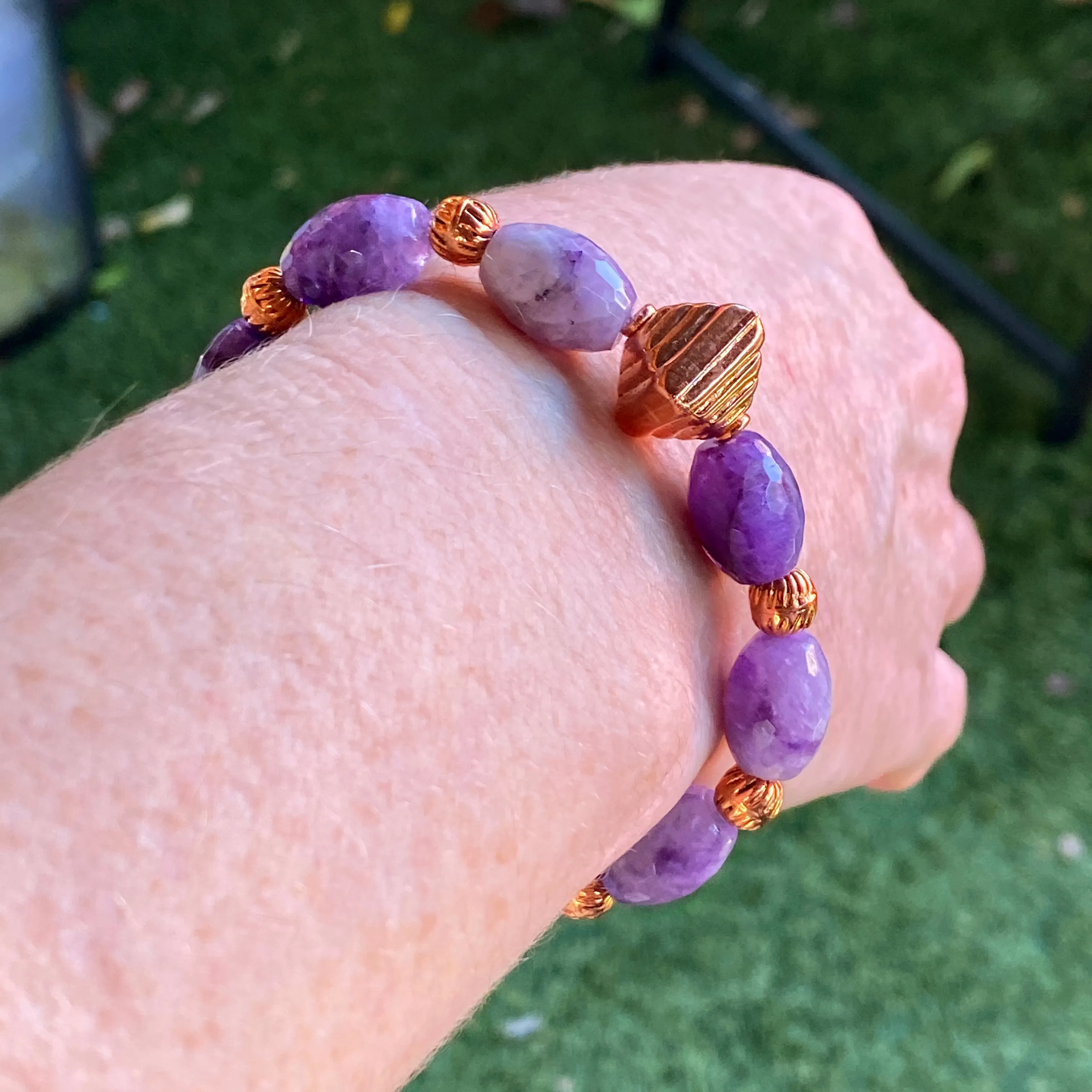 Copper and Charoite Beaded Stretch Bracelet