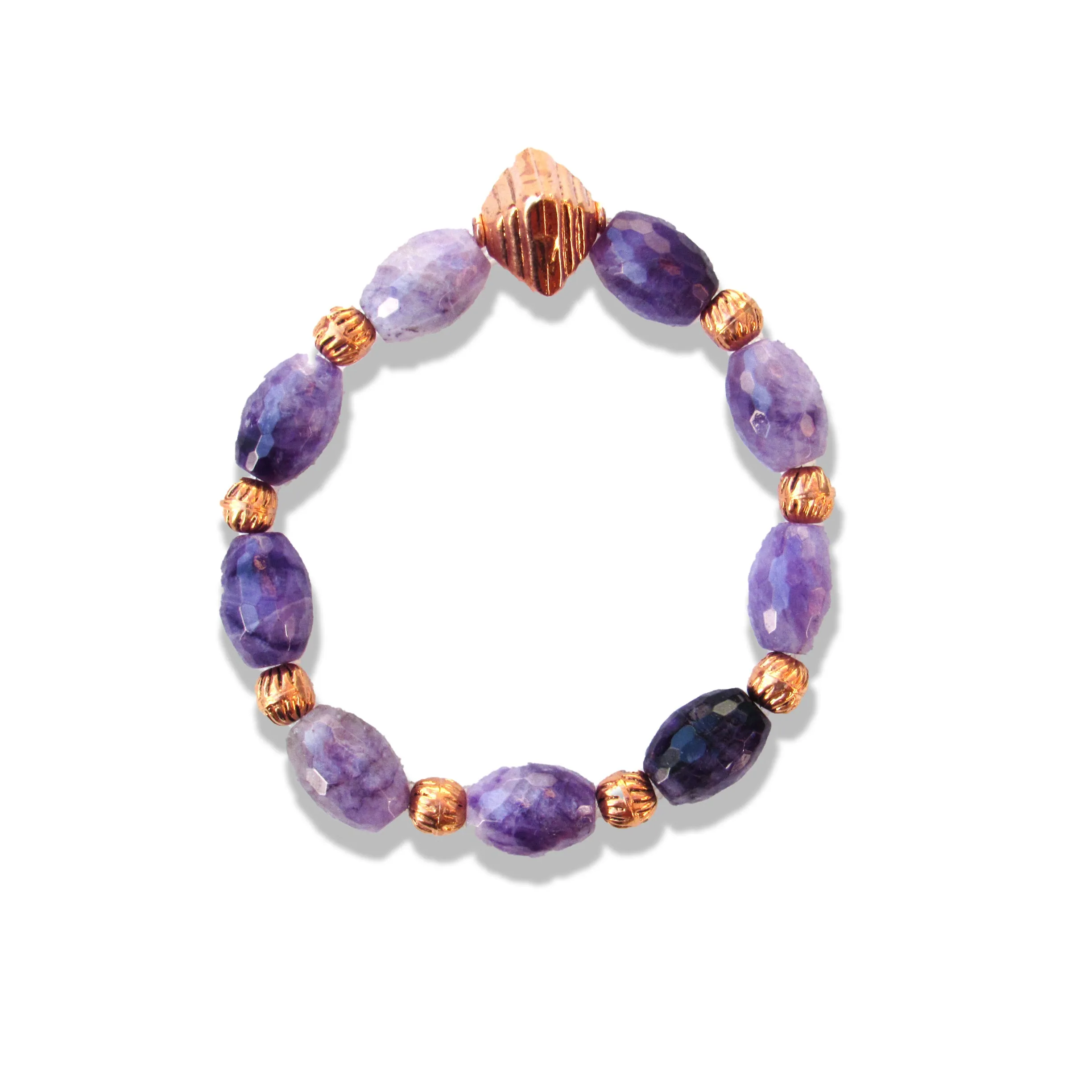 Copper and Charoite Beaded Stretch Bracelet