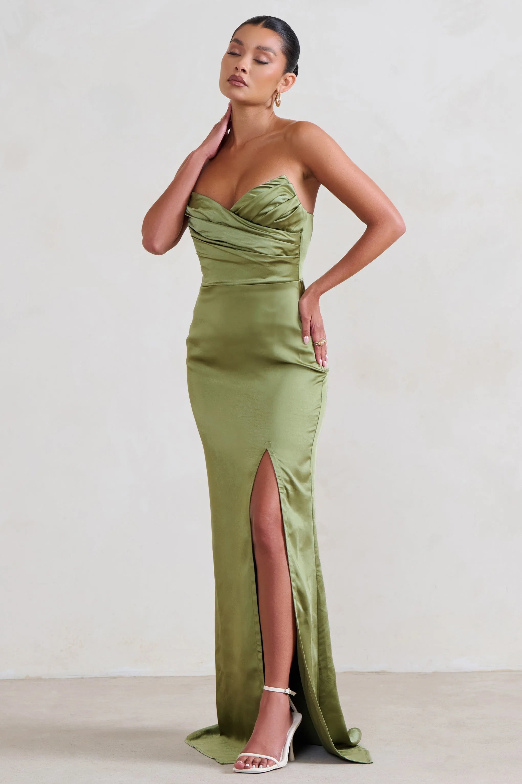 Coraline | Olive Strapless Maxi Dress With Split