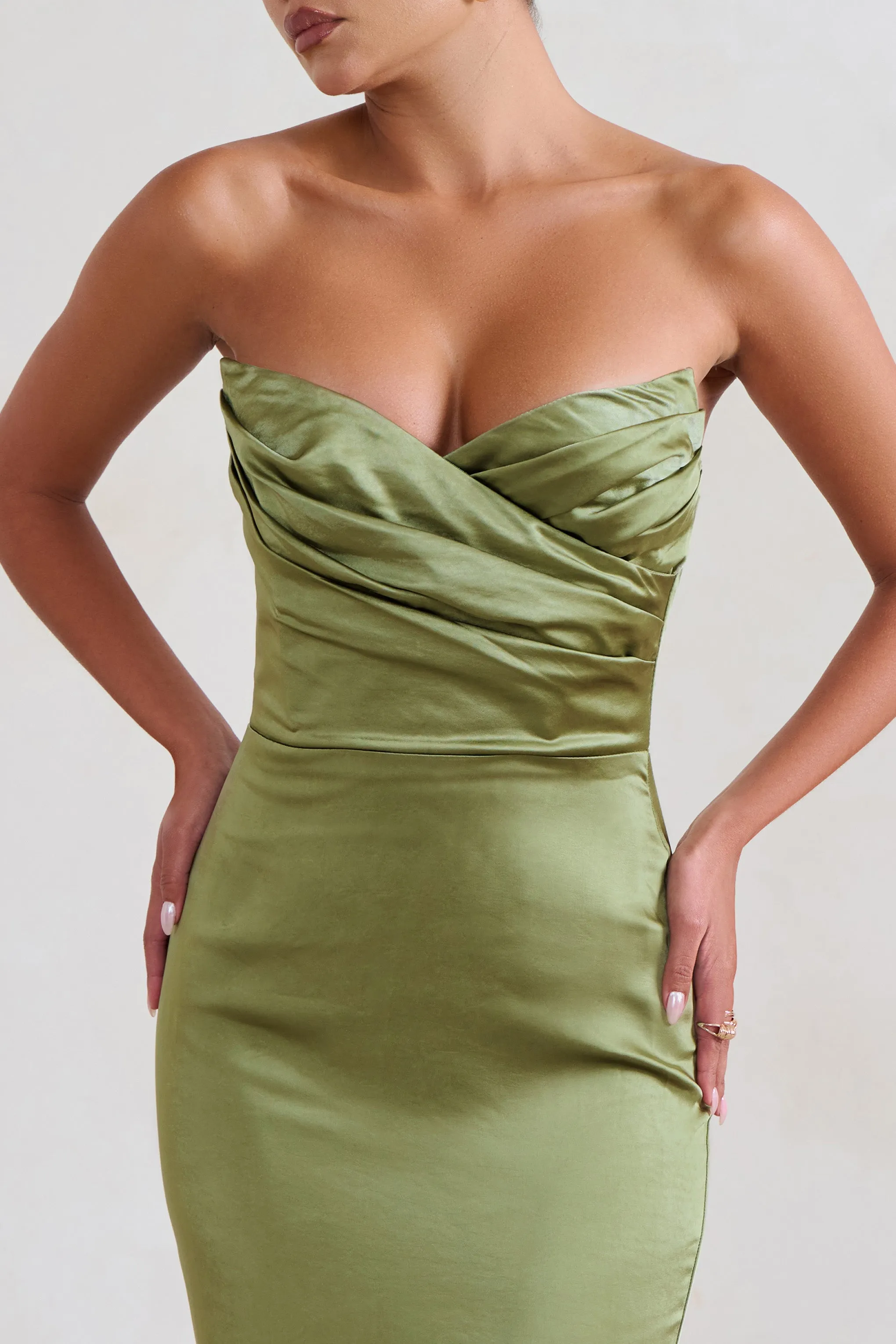 Coraline | Olive Strapless Maxi Dress With Split