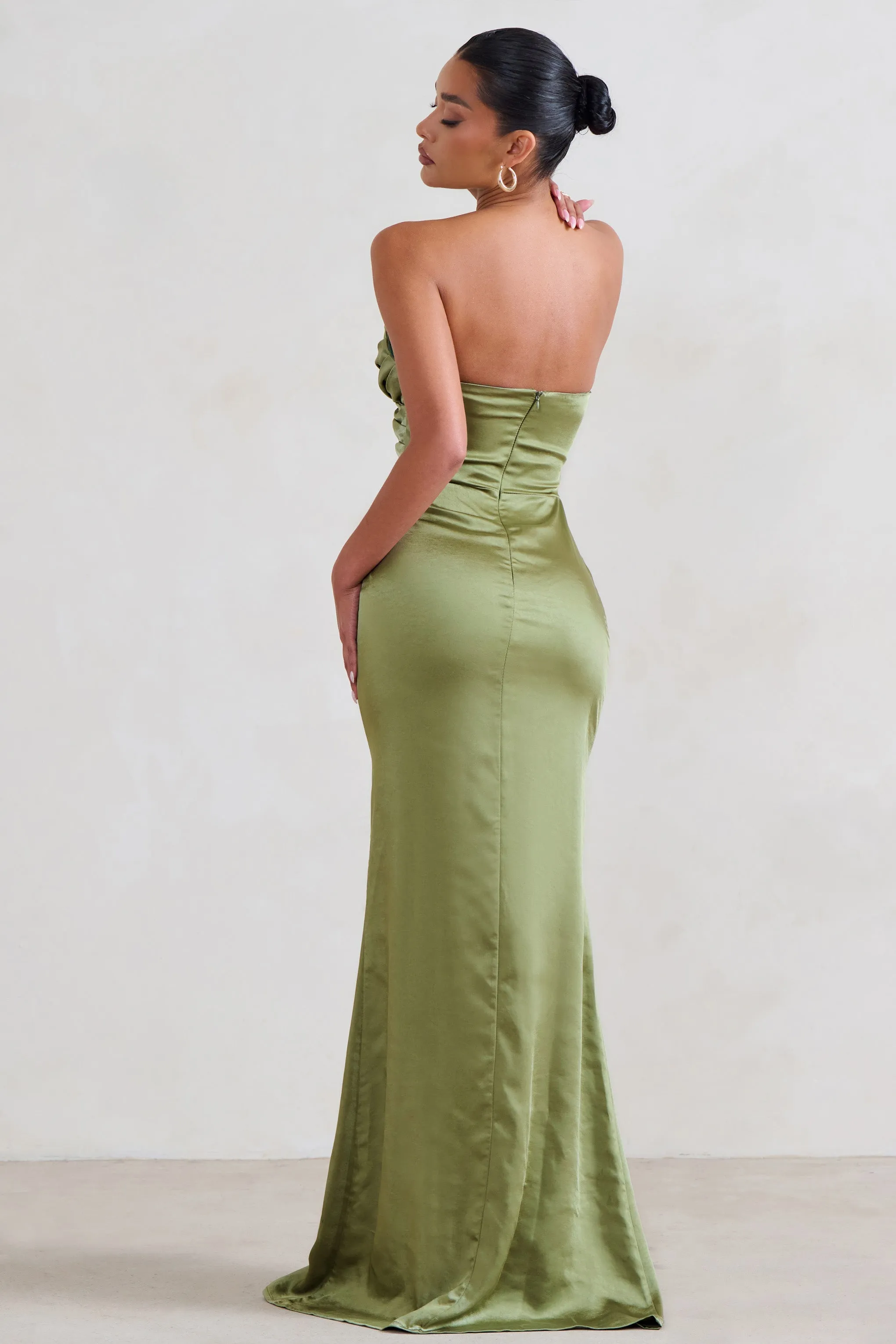 Coraline | Olive Strapless Maxi Dress With Split