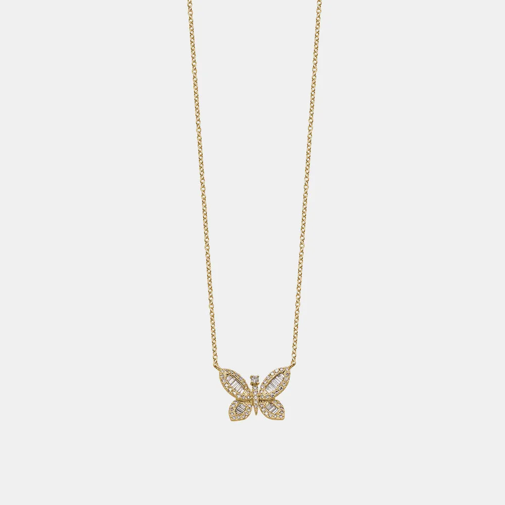 Diamond Baguette Butterfly Necklace