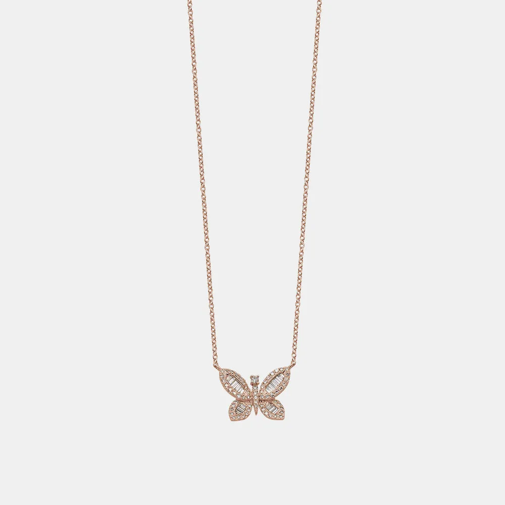 Diamond Baguette Butterfly Necklace