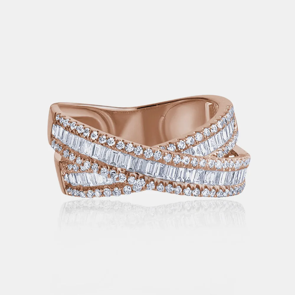 Diamond Baguette Crossover Ring