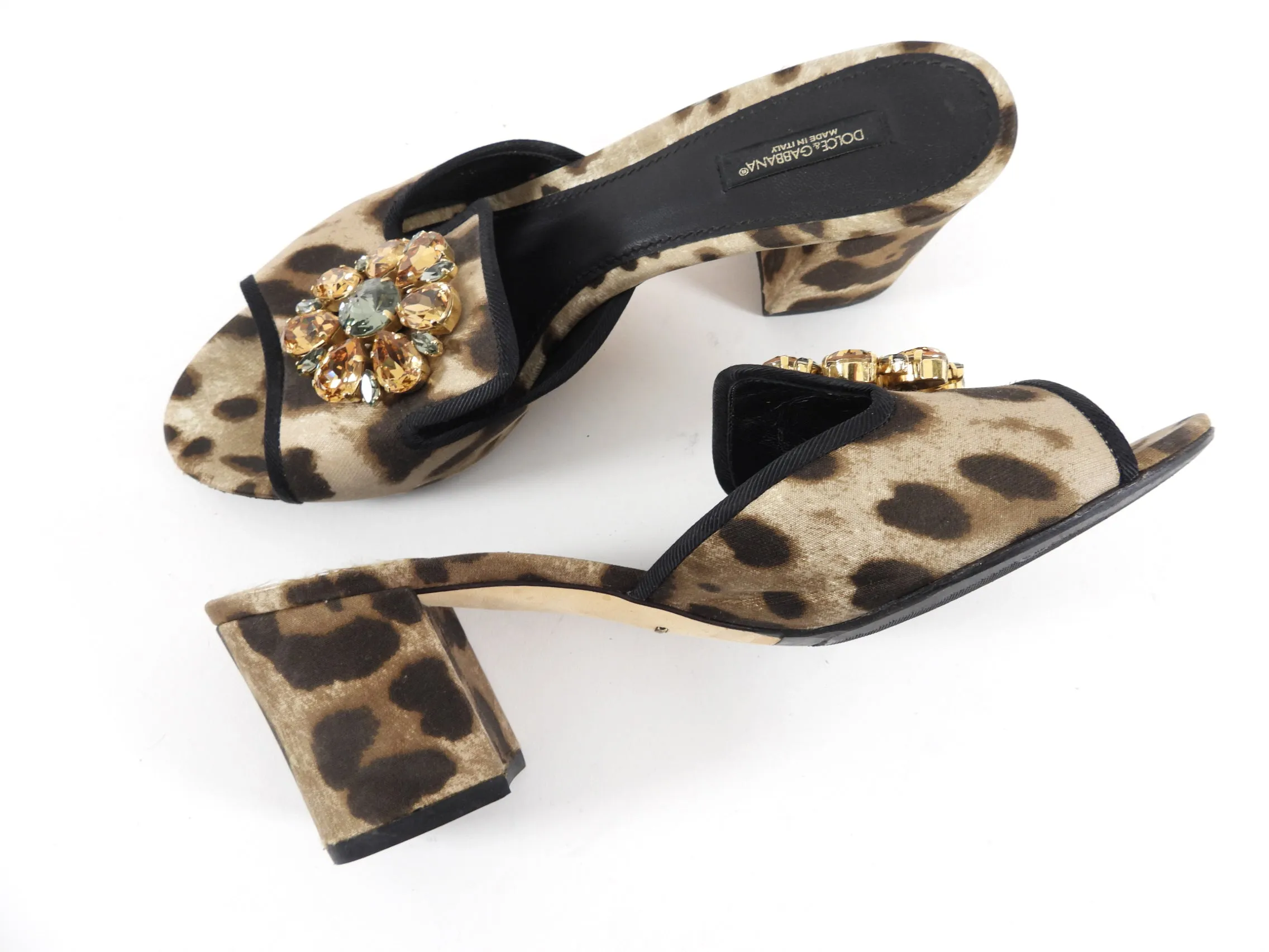 Dolce & Gabbana Leopard Crystal Accent Mules - 40