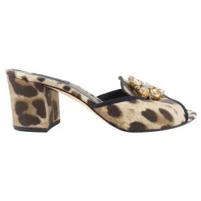 Dolce & Gabbana Leopard Crystal Accent Mules - 40